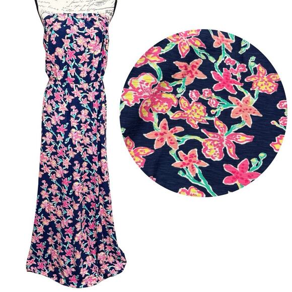 Lilly Pulitzer Dresses & Skirts - Lilly Pulitzer MARLISA MAXI DRESS Size M Navy PRETTY SOCIAL Strapless Knit EUC